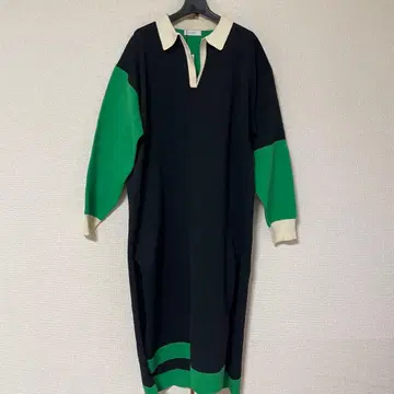 미사용 새상품 PAGEBOY 폴로 옷깃 롱 니트 원피스 블랙/그린