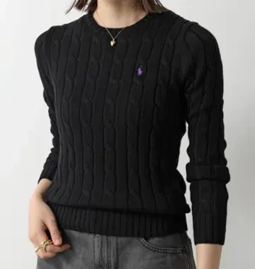 새상품급 폴로 랄프로렌 케이블 니트 스웨터 S 블랙 컬러