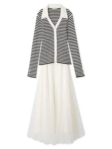 오픈 카라 폴로 세트 원피스 니트만