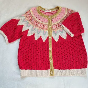 핑크하우스 뜨개질 가디건 반팔