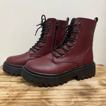 버건디 통굽 캐주얼 부츠(22.5cm)
