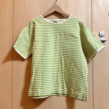 parici 보더 배색 바인더 반팔 T셔츠 옐로우 그린