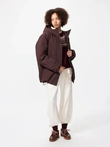 유니클로 하이브리드 다운 파카 코트 후드 부착 다운 자켓