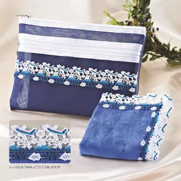 [기내 판매 한정판] ANA x 긴자와 레이스 손수건&파우치 세트