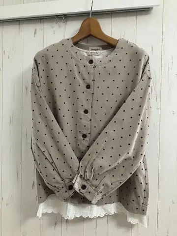 사만사 모스모스 2장 세트 셔츠 티셔츠 베이지 긴팔 도트 여성용