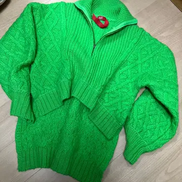 led.tokyo 프론트 지퍼 아란 패턴 케이블 니트 니트