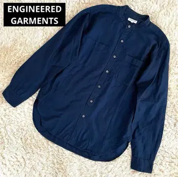 ENGINEERED GARMENTS 밴드 카라 긴팔 셔츠 네이비