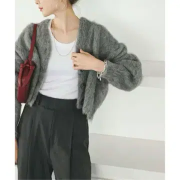 noble 알파카 혼방 샤기 숏 가디건 그레이