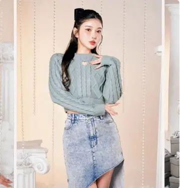 Darich 하트컷 케이블 니트탑 SAX 색스 스카이블루