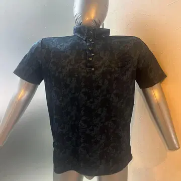 카모 패턴 버튼 피케 셔츠 블랙