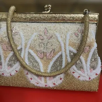 [ 새상품급 ] 골드 비즈 파티 백 꽃무늬