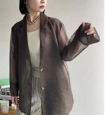 소프트 오간자 테일러드 자켓 시어 자켓 차콜 그레이