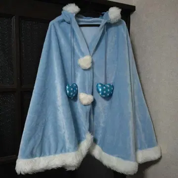 도쿄 디즈니 리조트 미니 귀 달린 후드 판초 물/화이트 퍼 w2512