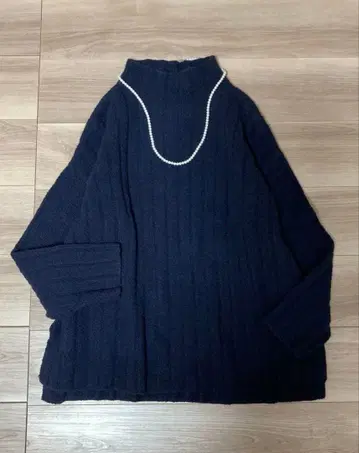 새상품급 언타이틀 23AW 와이드 리브 니트 네이비 2