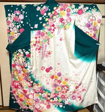 그린 팔중벚꽃 등나무 후리소데 기장 162