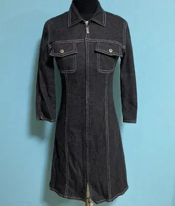 ANDRELUCIANO 블랙 데님 집업 원피스 7부 소매