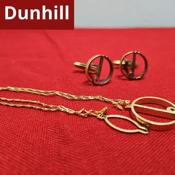 dunhill 커프스 타이 체인 라운드 로고 세트 GP 골드