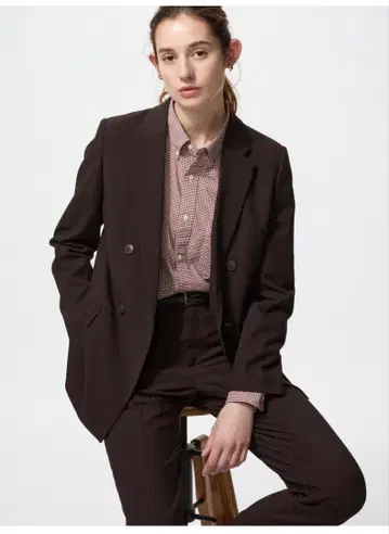 이번 시즌 2025 UNIQLO 더블 자켓 다크 브라운 S