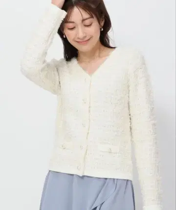 노카라 자켓 트위드풍 페이퍼얀 트위드 니트 자켓