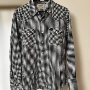 Wrangler 깅엄 체크 웨스턴 셔츠 M 블랙 화이트