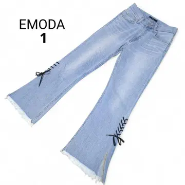 EMODA 에모다 데님 팬츠 청바지 프린지 밑단 리본 슬릿