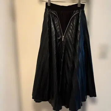 앞 지퍼 이소재 플리츠 플레어 롱 스커트 F