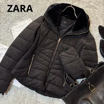 ZARA 다운 자켓 보아 골드 지퍼 허리 라인 블랙