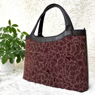 [ 새상품급 ] 인덴야 꽃무늬 가죽 YAMAMOTO 토트백 A4 브라운