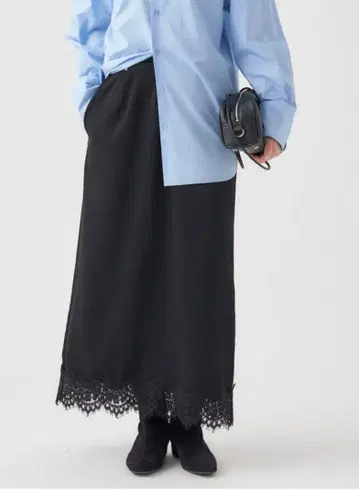 이에나 새틴 레이스 스커트 블랙 36
