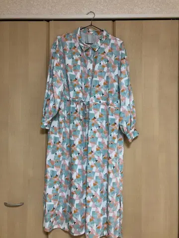 기하학 패턴 셔츠 원피스 긴팔