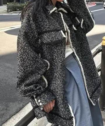 Ameri OTONA MUSE FRINGE TWEED 오버 자켓