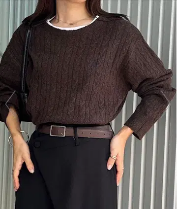 U.S. POLO ASSN. 브라운 케이블 니트 스웨터