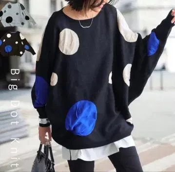 새상품 antiqua 도트 무늬 돌먼 니트 블랙