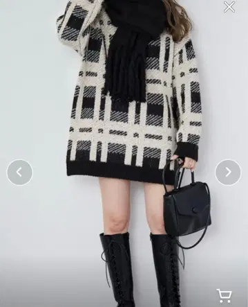 [택 포함 새상품] Heather BIG 체크 튜닉 니트 블랙