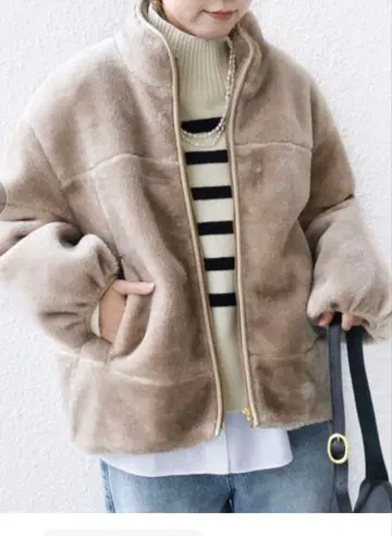 ships 고밀도 브라이트 보아 스탠드 코트 집업 블루종