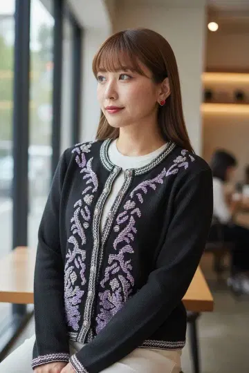 [ 일본제 ] 꽃무늬 자수 가디건 긴팔 SHINSAI KATO