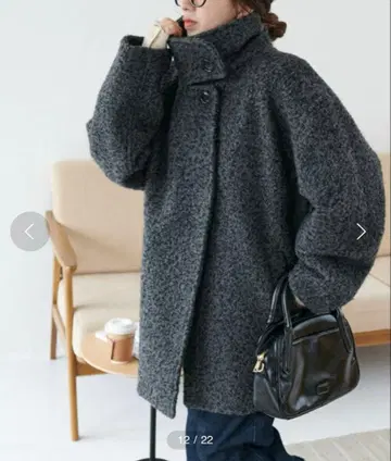 Discoat 디스코트 MIX 계 부클레 미들 스탠드 코트 그레이