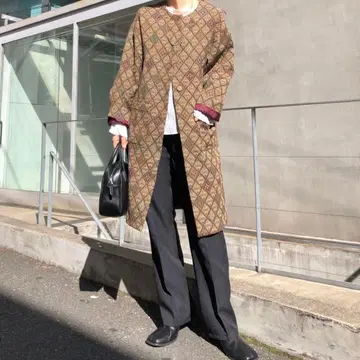 Kastane 노카라 코트 자카드 무늬 롱 가운