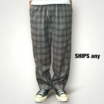 새상품 SHIPS any 울 라이크 와이드 스트레이트 이지 팬츠 체크