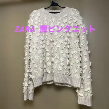 ZARA 옅은 핑크 꽃 모티브 니트 스웨터 긴팔