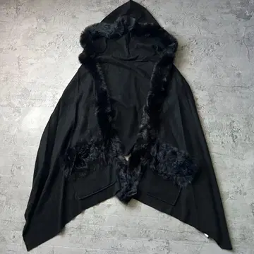 컨디션 최상 grace continental 고급 후드 퍼 판초 블랙