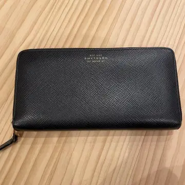 SMYTHSON 장지갑 가죽 지퍼 퍼스 L 블랙