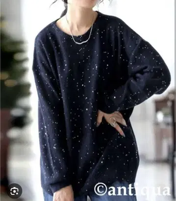 [ 안티카 ] 새상품 택 포함 별하늘 라메 니트 네이비 Plus 사이즈