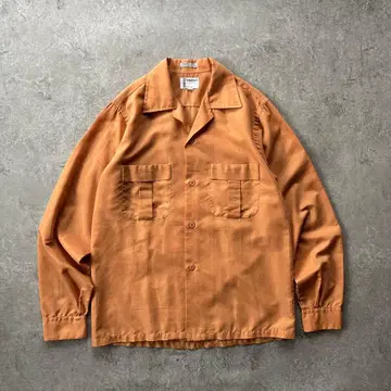 60s- 타운크라프트 오픈 카라 셔츠 오렌지 S 카스리 무늬