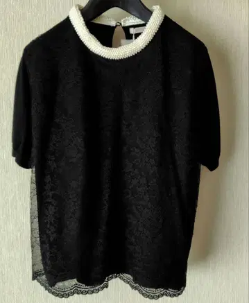 로즈 티아라 블랙 레이스 반팔 펄 넥 46