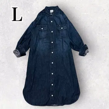 [새상품급] Lee 밴드 카라 데님 롱 원피스 사이드 슬릿 L