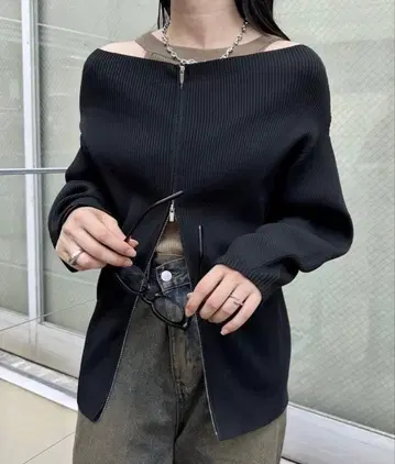 와이드 넥 ZIP 가디건