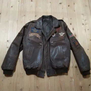 패치 부착 브라운 가죽 플라이트 자켓 G-2 레어