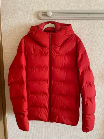 유니클로 심리스 다운 후드티 레드 오렌지 L 사이즈 311-409330