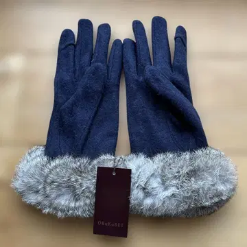 ORuKuBET 장갑 네이비 퍼 포함 장갑 펄 장식